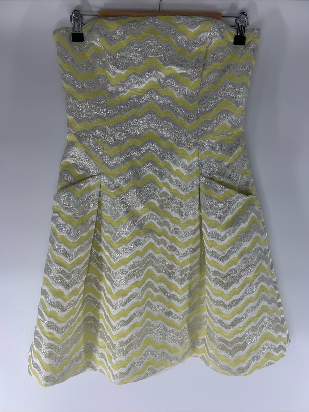 Lilly Pulitzer Yellow and Silver Strapless Jacquard Dress Size 4